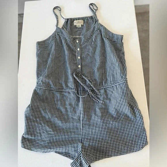 Denim & Supply Ralph Lauren Romper Women’s L Blue Gingham Plaid 100% Cotton